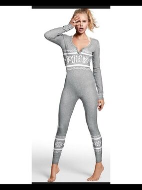 PINK Victoria's Secret Gray One-Piece PJs
